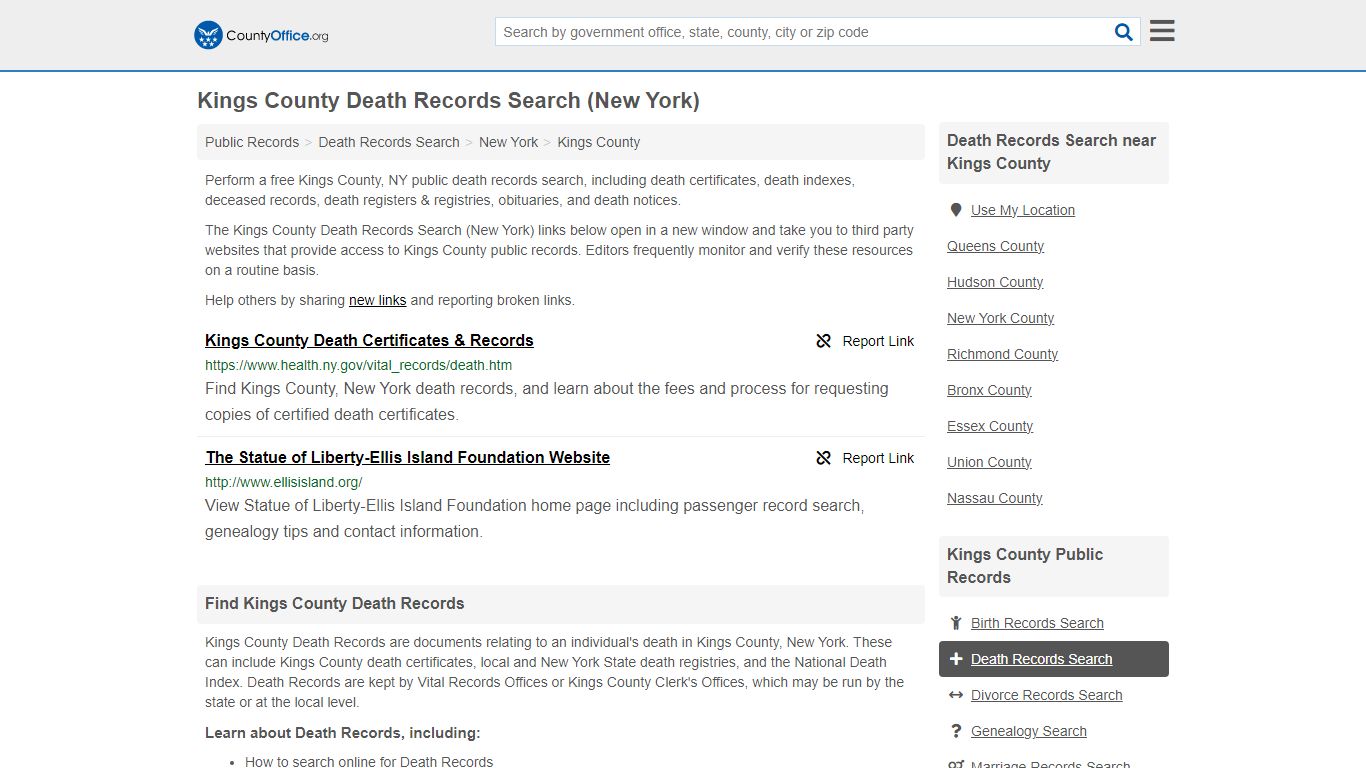 Kings County Death Records Search (New York) - County Office